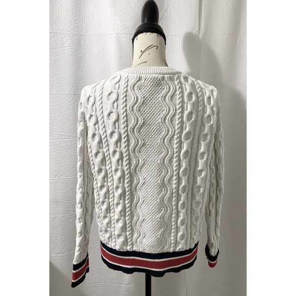 Banana Republic White Sweater with Red, White, and Blue Striped Trim - Picture 2 of 4